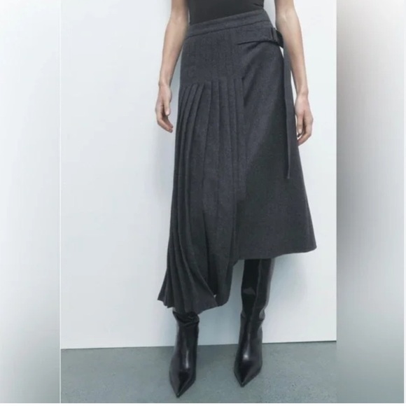 Zara Limited Edition Belted Pleated pareo midi Skirt size xs new 9187/288 - Picture 1 of 8